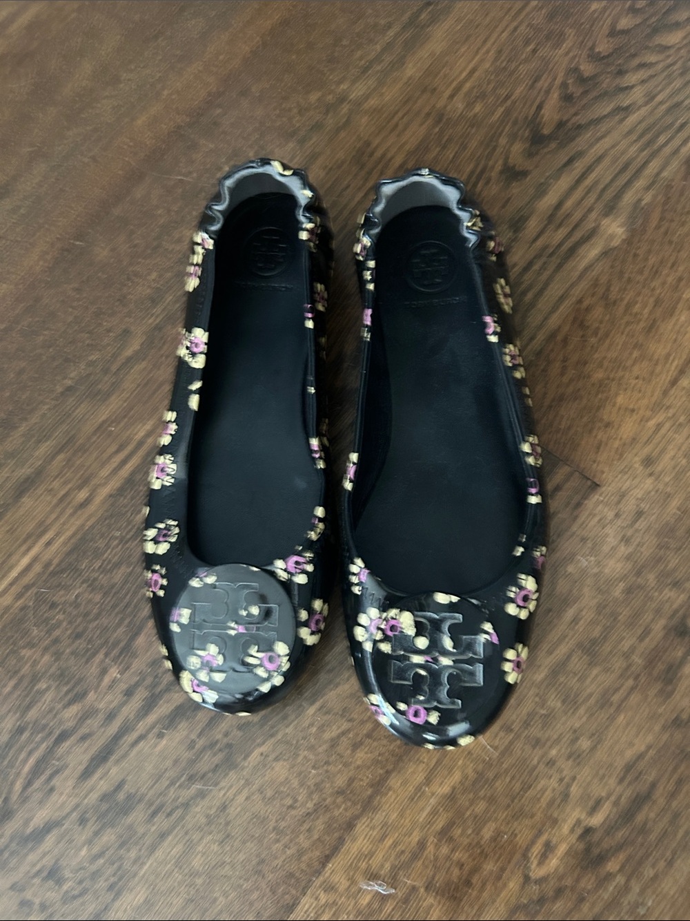 Tory Burch Black Floral Logo Ballet Flats